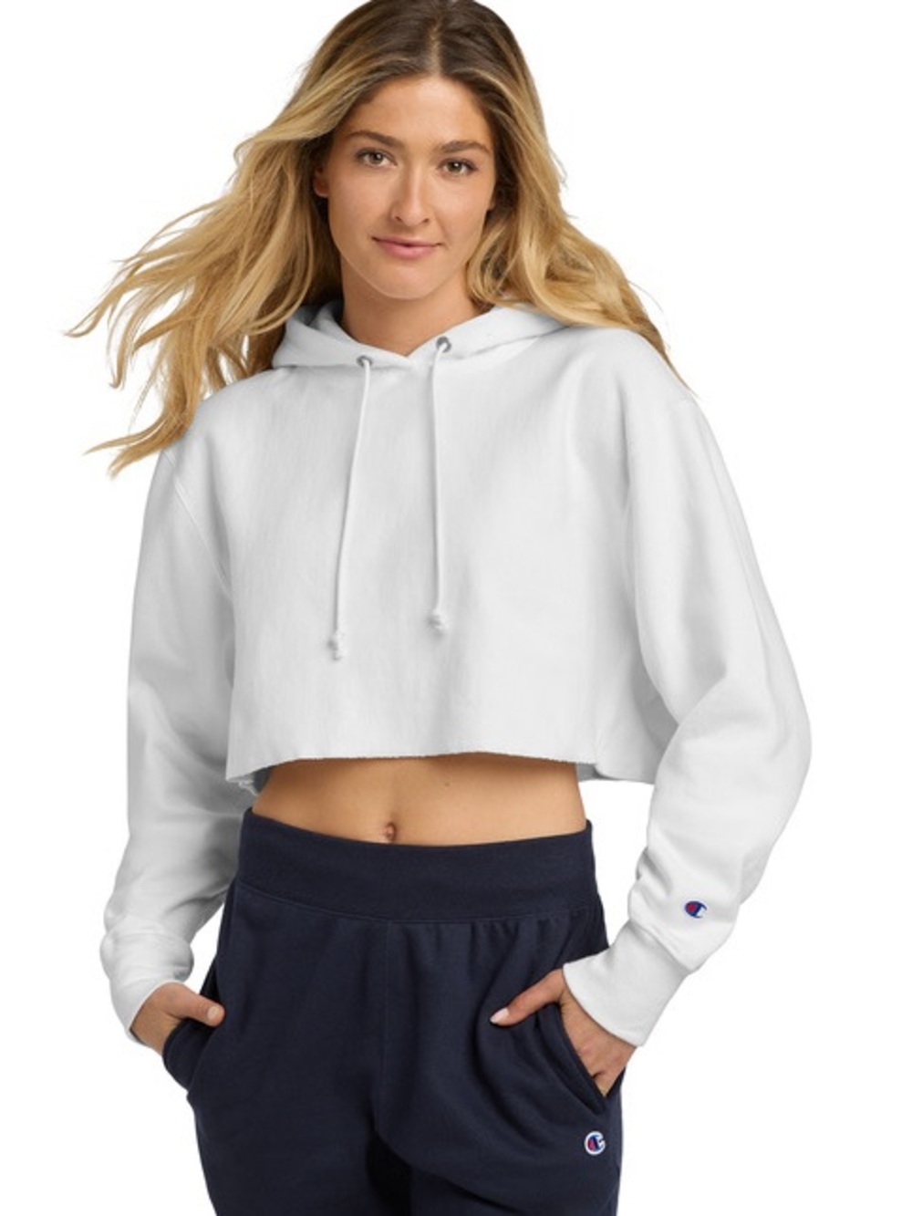 Champion White Cropped Hoodie - Women's Short Pullover with Hood